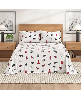 Turkish Cotton Double-Brushed Lodge Printed Flannel Bed Sheet Set