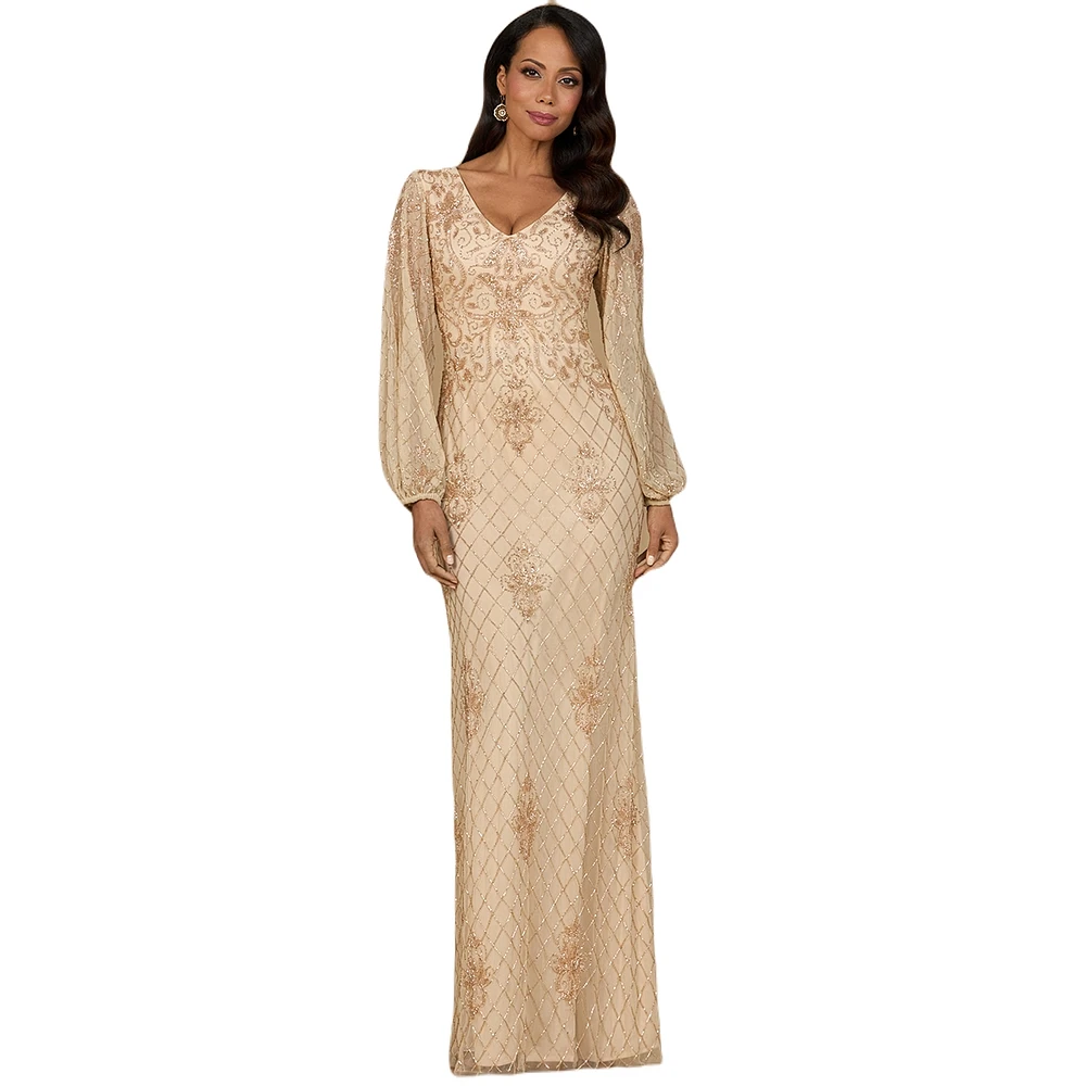 Lara Women's Long Sleeve Beaded Gown