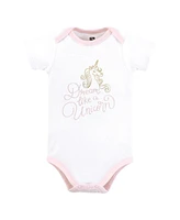 Hudson Baby Girls Cotton Bodysuits, Unicorn Dreams Pink, Preemie