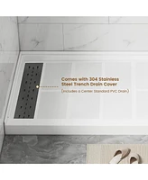 Casainc 60"W X 36"D Solid Surface Single Threshold Shower Base Anti-Slip Shower Pan