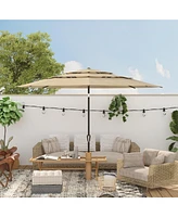 11 ft. Outdoor Patio Market Beach Umbrella With 3-Tier Vented Canopy, 8 Heavy-Duty Ribs & Crank Tilt Blue