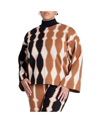 Eloquii Plus Size Mock Neck Intarsia Sweater