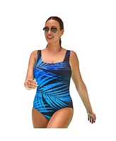 Swimsuits for All Plus Chlorine Resistant Square Neck Tummy Control One Piece Swimsuit
