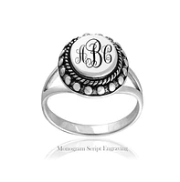 Bling Jewelry Beaded Halo .925 Sterling Silver Oval Signet Ring Split Shank Band