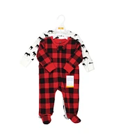 Hudson Baby Baby Boys Hudson Thermal Zipper Sleep and Play 2pk, Buffalo Plaid Moose, Preemie