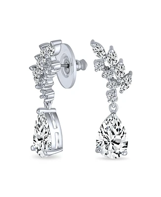Bling Jewelry Prom Leaf Teardrop Dangle Chandelier Earrings Silver Cubic Zirconia 1.3 Inch