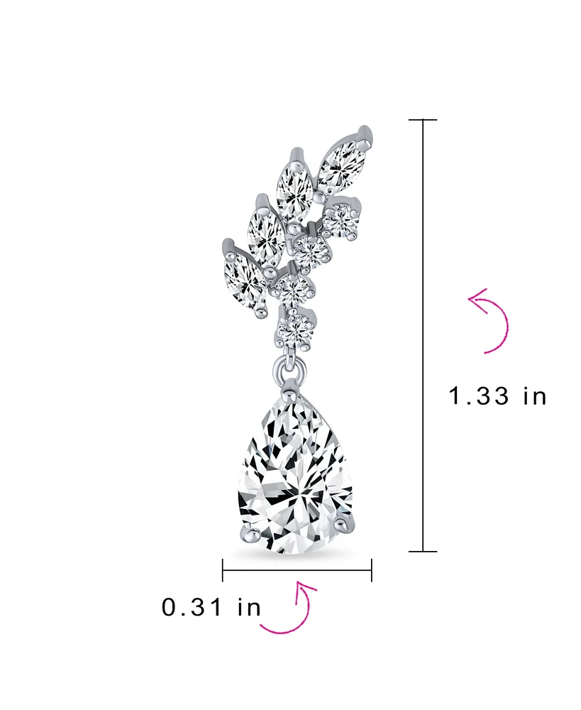 Bling Jewelry Prom Leaf Teardrop Dangle Chandelier Earrings Silver Cubic Zirconia 1.3 Inch