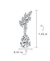 Bling Jewelry Prom Leaf Teardrop Dangle Chandelier Earrings Silver Cubic Zirconia 1.3 Inch