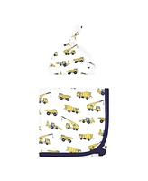 Hudson Baby Baby Boys Hudson Gown, Swaddle Blanket and Cap or Headband, Construction, 0-6 Months