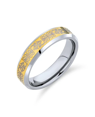 Bling Jewelry Couples Two Tone Celtic Knot Dragon Silver Gold Tones Titanium Band Rings Comfort Fit 5MM Wide Beveled Edge