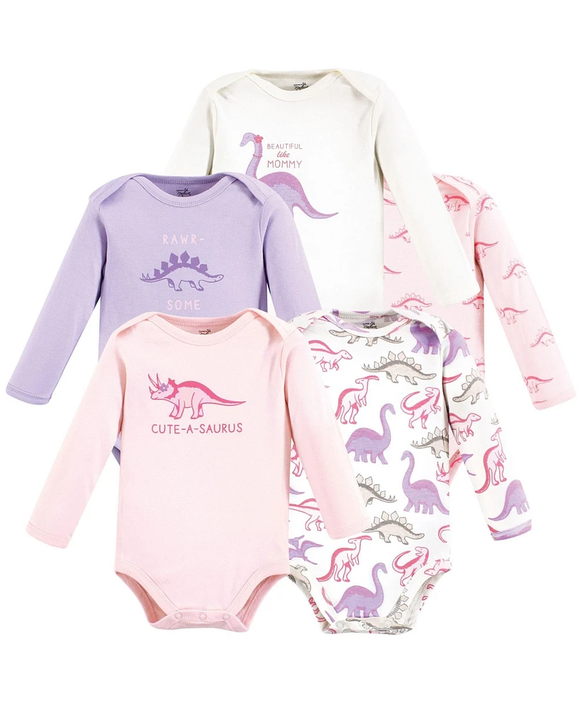 Touched by Nature Baby Girls Organic Cotton Long-Sleeve Bodysuits, Retro Dino, Preemie