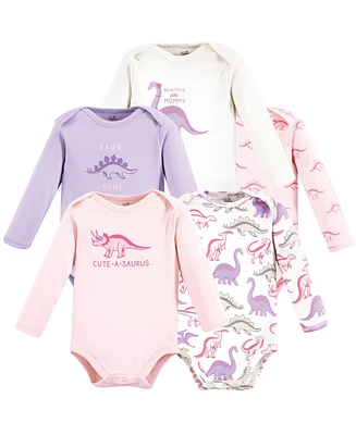 Touched by Nature Baby Girls Organic Cotton Long-Sleeve Bodysuits, Retro Dino, Preemie