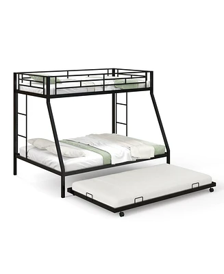 Twin Over Full Bunk Bed Frame with Trundle for Guest Room