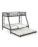 Twin Over Full Bunk Bed Frame with Trundle for Guest Room