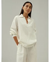 Lilysilk Women's Oversized Silk-Linen Blend Shirt