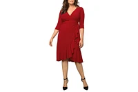 Kiyonna Women's Plus Whimsy Ruffled Midi Wrap Dress