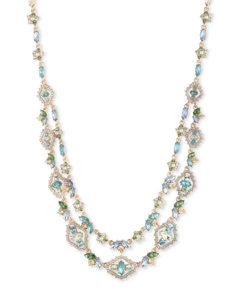 Marchesa Gold-Tone Mixed Stone Layered Statement Necklace, 16" + 3" extender