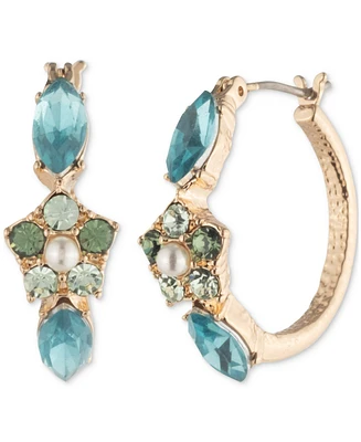 Marchesa Gold-Tone Small Crystal & Imitation Pearl Flower Hoop Earrings, 0.67"