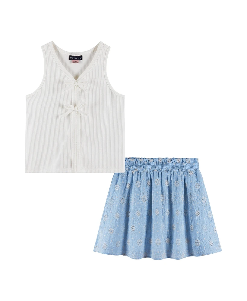 Andy & Evan Big Girls Toddler/Child White Rib Knit Tank and Skirt Set
