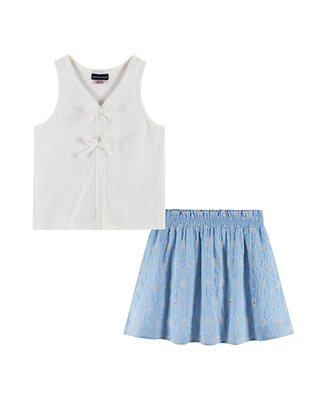 Andy & Evan Big Girls Toddler/Child White Rib Knit Tank and Skirt Set