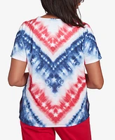 Alfred Dunner Women's Land of The Free Tie Dye American Chevron Keyhole Neck T-Shirt
