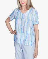 Alfred Dunner Women's St. Thomas Textured Brushstroke Short Sleeve V-Neck T-Shirt