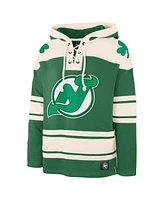 '47 Brand Men's Jack Hughes Kelly Green New Jersey Devils St. Patrick's Day Player Name Number Lacer Pullover Hoodie