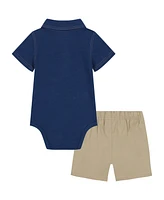 Calvin Klein Baby Boys 2-Piece Plaid Polo Woven Bodysuit and Twill Shorts Set