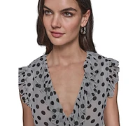 Karl Lagerfeld Paris Women's Dot-Print Ruffled Top