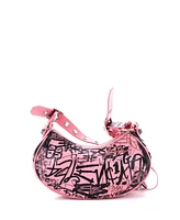 Pre-Owned Balenciaga Xs Le Cagole Graffiti Giant Studs Shoulder Bag Leather