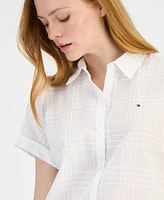 Tommy Hilfiger Women's Cotton Tonal-Plaid Short-Sleeve Shirt