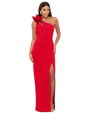 Xscape Women's One-Shoulder Flower Side-Slit Dress