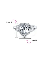 Bling Jewelry Romantic Statement 3CT Cz Halo Promise Heart Shape Promise Ring .925 Sterling Silver Split Band