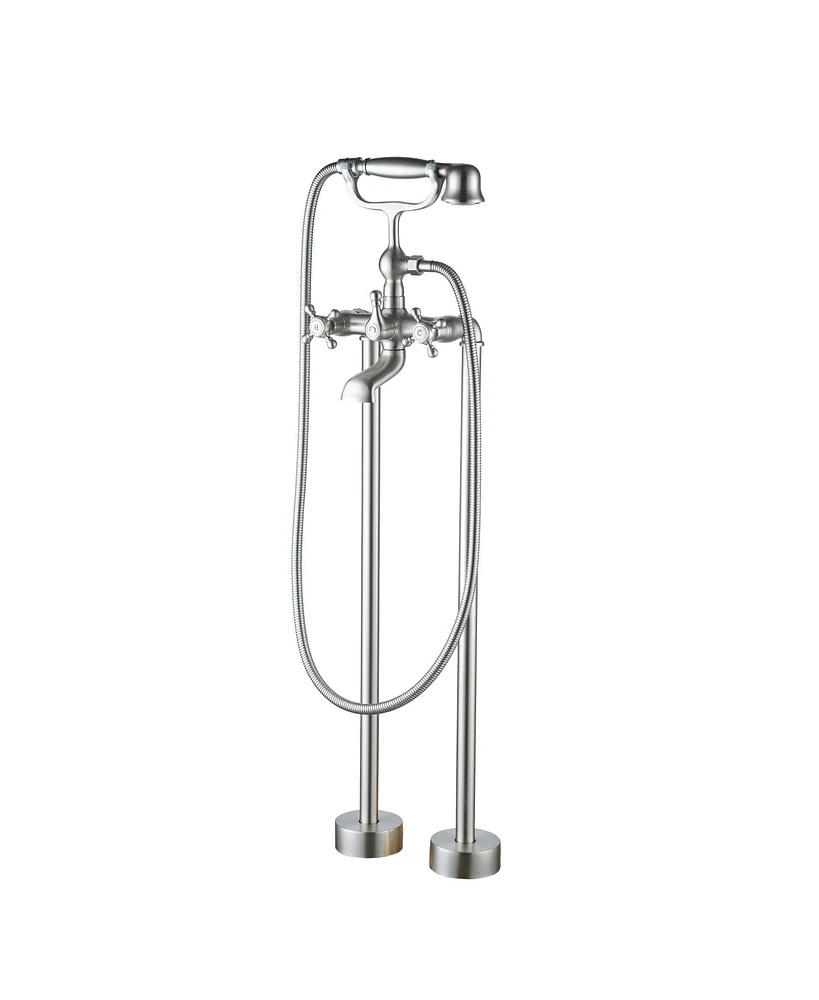 3-Handle Traditional Freestanding Bathtub Faucet (Brush Nickel)