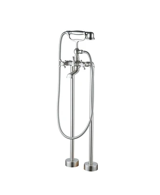 3-Handle Traditional Freestanding Bathtub Faucet (Brush Nickel)