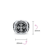 Bling Jewelry Large Statement Medieval Mens Religious Ancient Viking Maltase Fleur De Lis Cross Square Signet Band Ring Oxidized Silver Tone Stainless