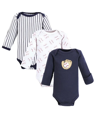 Luvable Friends Baby Boys Preemie Long Sleeve Bodysuits 3pk, Baseball, Preemie
