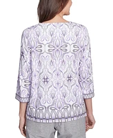 Alfred Dunner Petite Crystal Springs Border Medallion Kaleidoscope Top