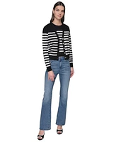Karl Lagerfeld Paris Women's Striped Crystal-Button Cardigan