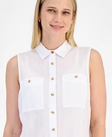 Nautica Jeans Women's Cotton Solid-Color Sleeveless Shirt