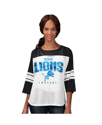 G-iii 4Her by Carl Banks Women's Black Detroit Lions First Team 3/4-Sleeve Mesh T-Shirt
