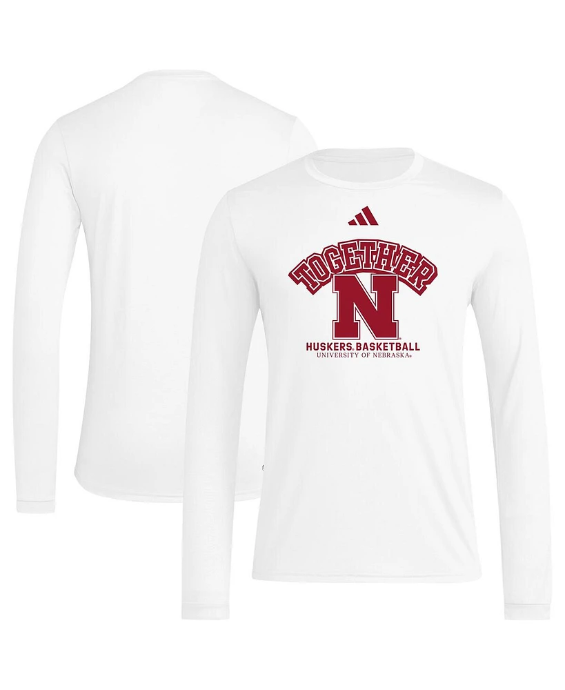 Adidas Men's White Nebraska Huskers Together On-Court Pregame Long Sleeve T-Shirt