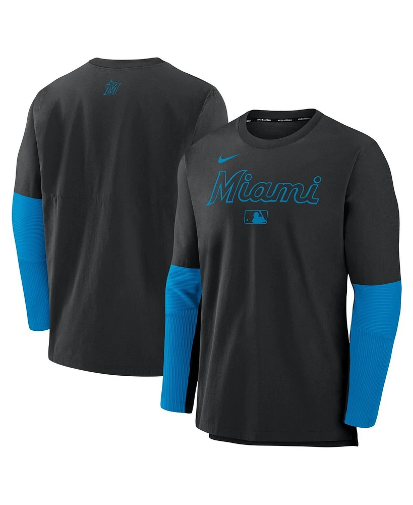 Nike Men's Black/Blue Miami Marlins Authentic Collection Player Lightweight Performance Long Sleeve Top