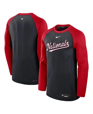 Nike Men's Navy/Red Washington Nationals Authentic Collection Game Time Raglan Performance Long Sleeve T-Shirt