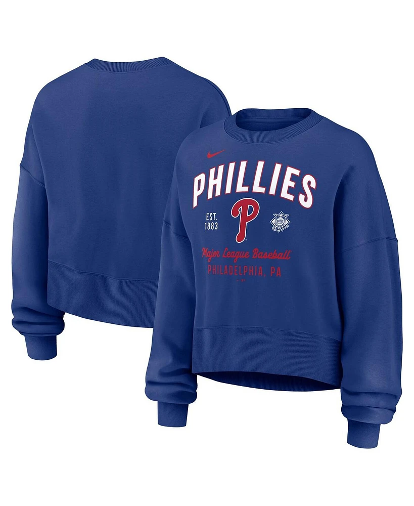 Nike Women's Royal Philadelphia Phillies Oversized Long Sleeve Cropped Pullover Sweatshirt