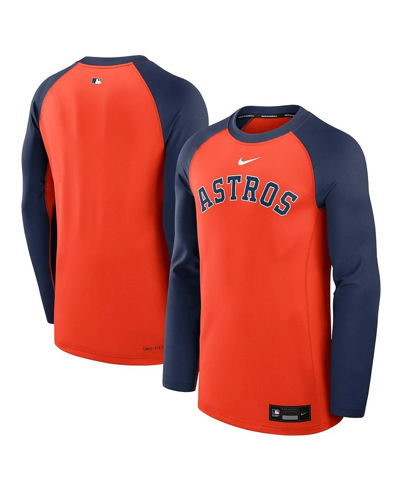 Nike Men's Orange/Navy Houston Astros Authentic Collection Game Time Raglan Performance Long Sleeve T-Shirt