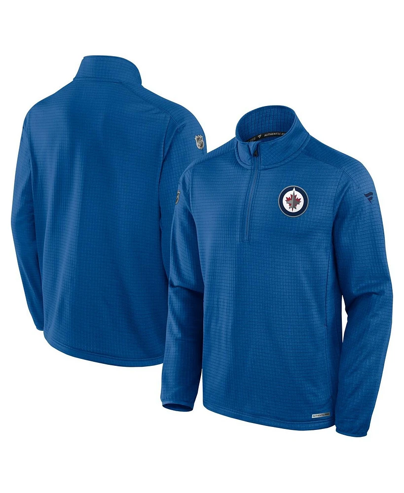 Fanatics Men's Blue Winnipeg Jets Authentic Pro Rink Quarter-Zip Jacket