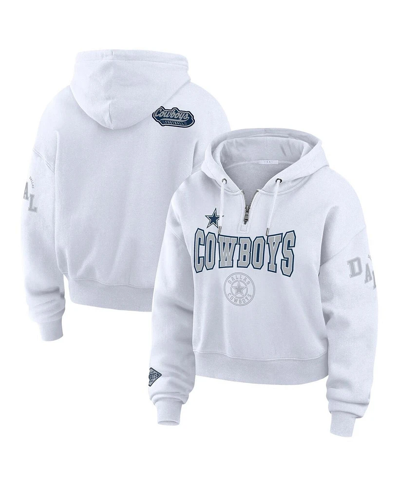 Wear by Erin Andrews Women's White Dallas Cowboys Plus Patch Quarter-Zip Hoodie