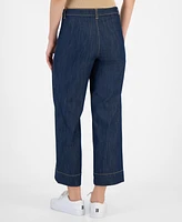 Nautica Jeans Women's Contrast-Stitching Wide-Leg Cropped