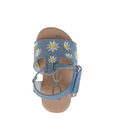 Bebe Toddler Girls Denim and Embroidered Flowers Sandals